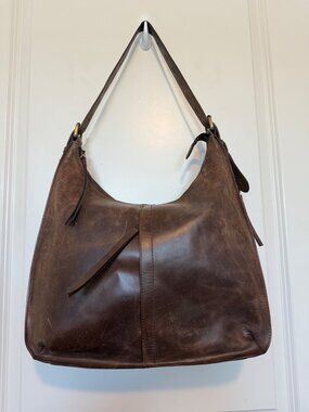 Diba True Brown Leather Hobo Handbag With Tassel Accents Soft Tassel Adj Strap